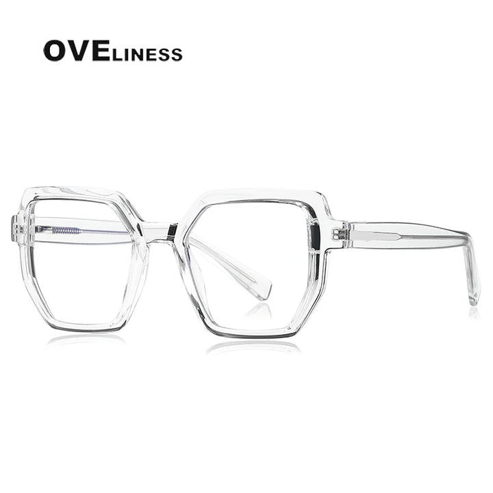 Oveliness Unisex Full Rim Flat Top Polygon Tr 90 Titanium Eyeglasses 2143 Full Rim Oveliness C2 transparent  