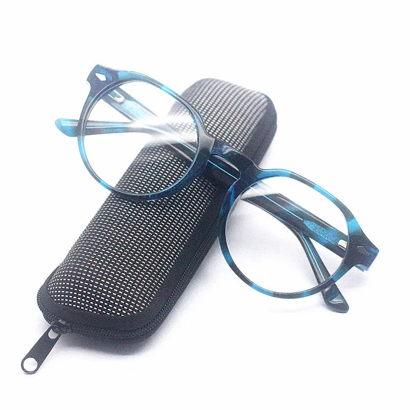 Cubojue Unisex Full Rim Round Acetate Reading Glasses Xh005 Reading Glasses Cubojue blue tortoise 0 