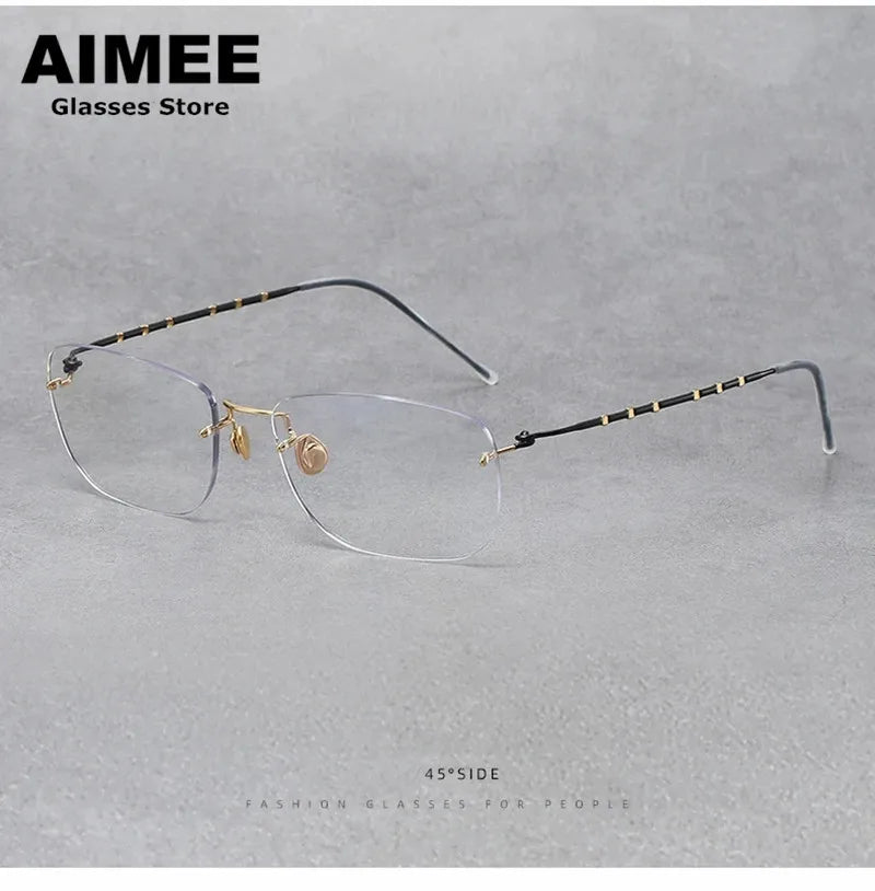 Aimee Unisex Rimless Square Titanium Eyeglasses 2130 Rimless Aimee Golden  