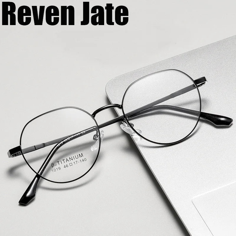 Reven Jate Women's Full Rim Flat Top Oval Titanium Eyeglasses 1019 Full Rim Reven Jate   