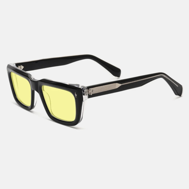 Gatenac Unisex Full Rim Square Polarized Acetate Sunglasses Mo13 Sunglasses Gatenac Black T Yellow  