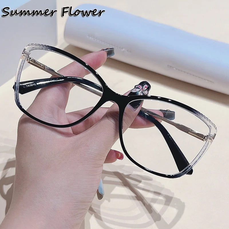 Summer Flower Women's Full Rim Square Cat Eye Tr 90 Titanium Eyeglasses 87875 Full Rim Summer Flower Gradient Black