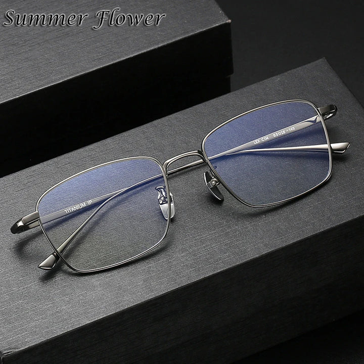 Summer Flower Men's Full Rim Polygon Square Titanium Eyeglasses 40140