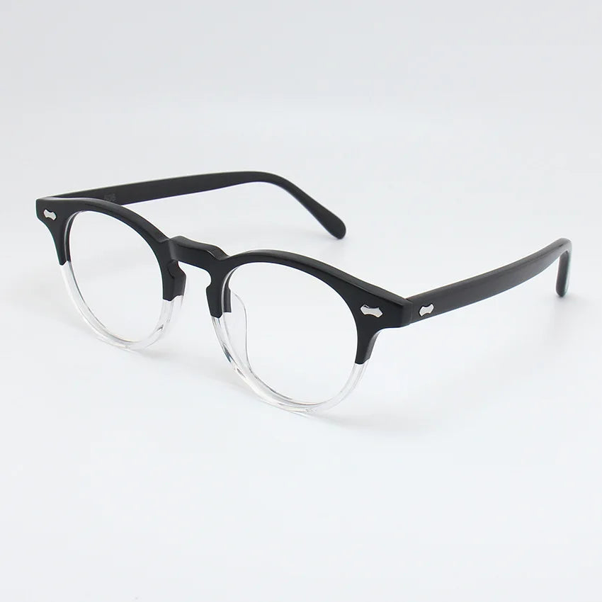 Black Mask Unisex Full Rim Round Acetate Eyeglasses R505 Full Rim Black Mask Black-Crystal  