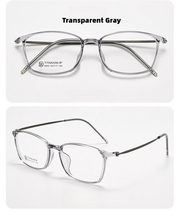 KatKani Women's Full Rim Square Tr 90 Titanium Eyeglasses 6805 Full Rim KatKani Eyeglasses Transparent Gray  