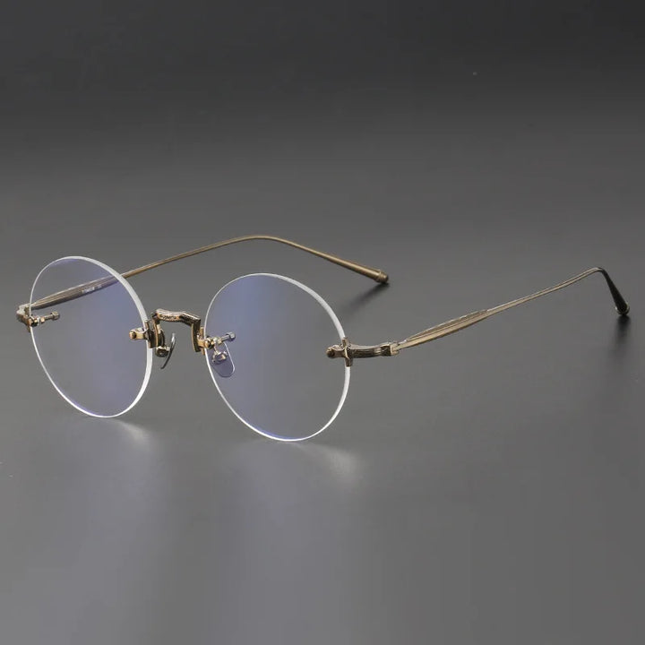 Yimaruili Unisex Rimless Round Oval Titanium Eyeglasses 10122 Rimless Yimaruili Eyeglasses Gold  