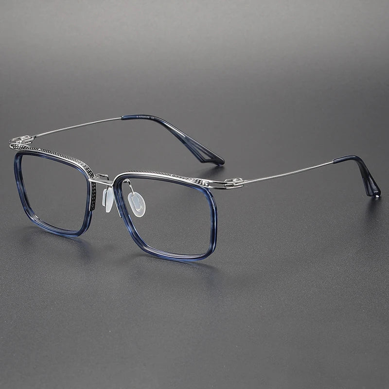 Black Mask Unisex Full Rim Square Titanium Acetate Eyeglasses H8086 Full Rim Black Mask Blue  