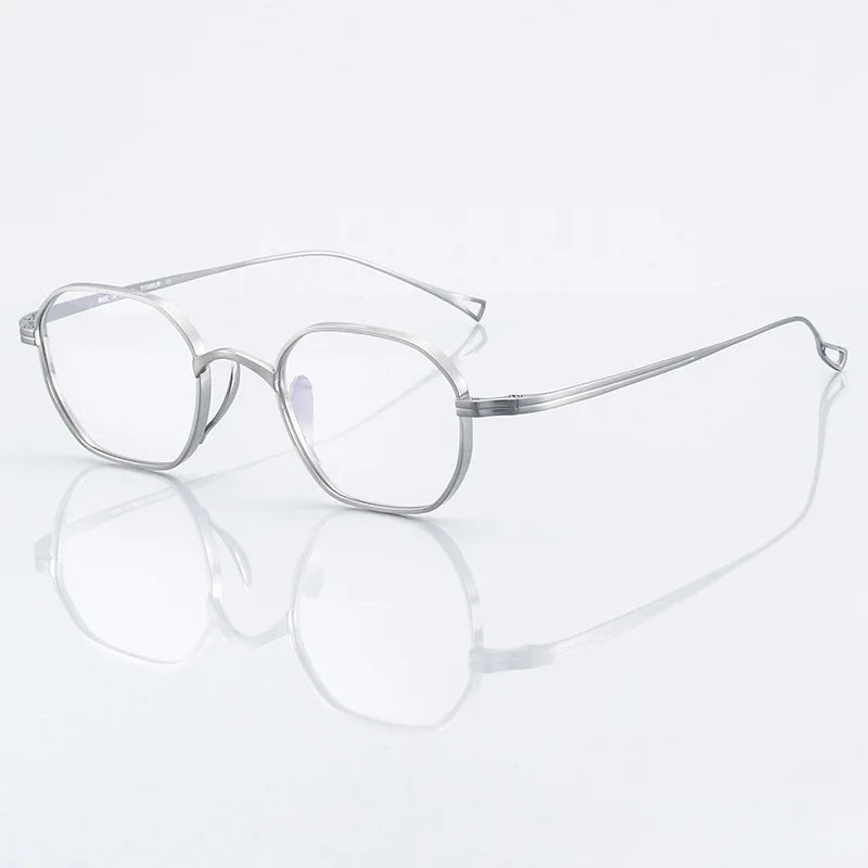 Black Mask Unisex Full Rim Flat Top Polygon Titanium Eyeglasses 389917