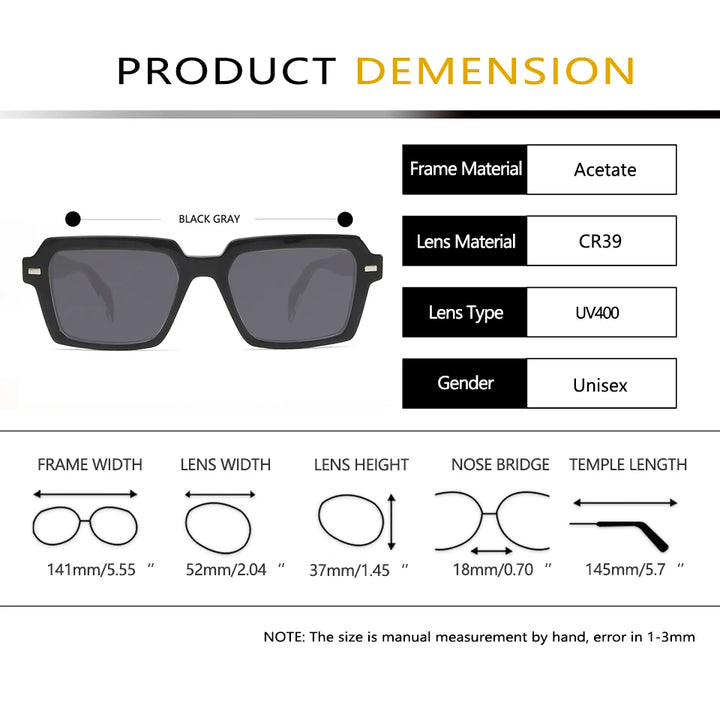 Esnbie Unisex Full Rim Polygon Rectangular Acetate Sunglasses 242031