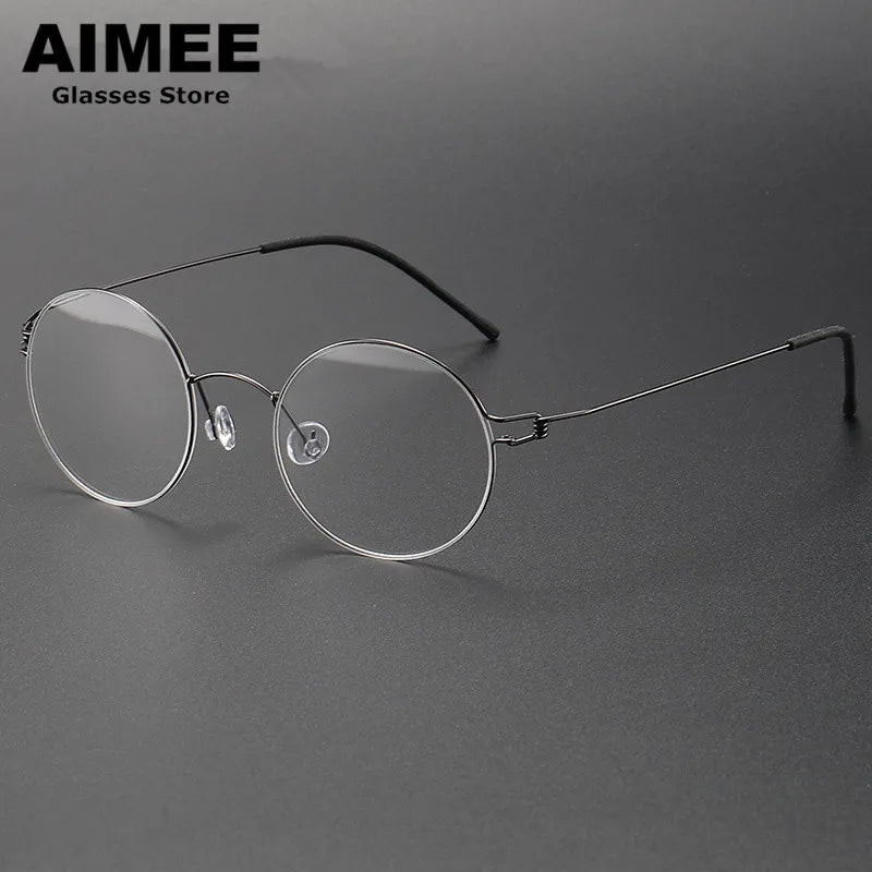 Aimee Unisex Full Rim Round Screwless Titanium Eyeglasses 4822 Full Rim Aimee Gun-Gery  