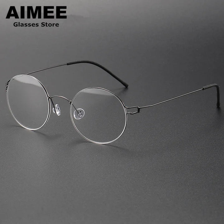 Aimee Unisex Full Rim Round Screwless Titanium Eyeglasses 4822 Full Rim Aimee Gun-Gery  