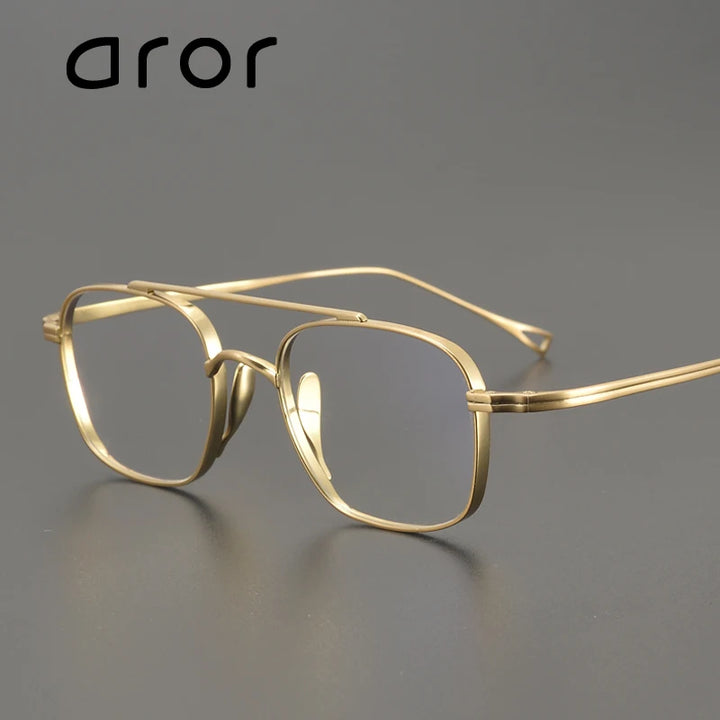 Aror Unisex Full Rim Square Double Bridge Titanium Eyeglasses 49501 Full Rim Aror