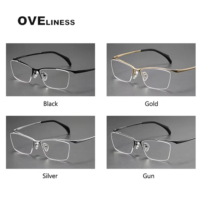 Oveliness Unisex Semi Rim Square Brow Line Titanium Eyeglasses 6650 Semi Rim Oveliness   