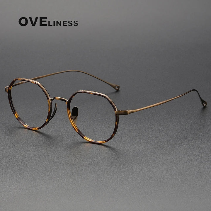 Oveliness Unisex Full Rim Flat Top Round Titanium Acetate Eyeglasses O7310 Full Rim Oveliness tortoise bronze  