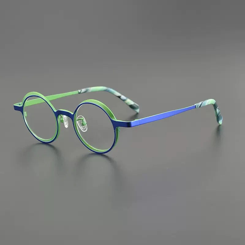 Gatenac Unisex Full Rim Round Titanium Eyeglasses Gxyj1024 Full Rim Gatenac Green Blue  