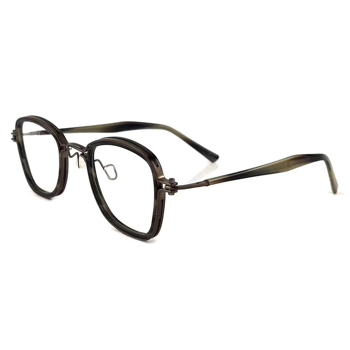 Black Mask Unisex Full Rim Square Acetate Titanium Eyeglasses 5884 Full Rim Black Mask Bronze  