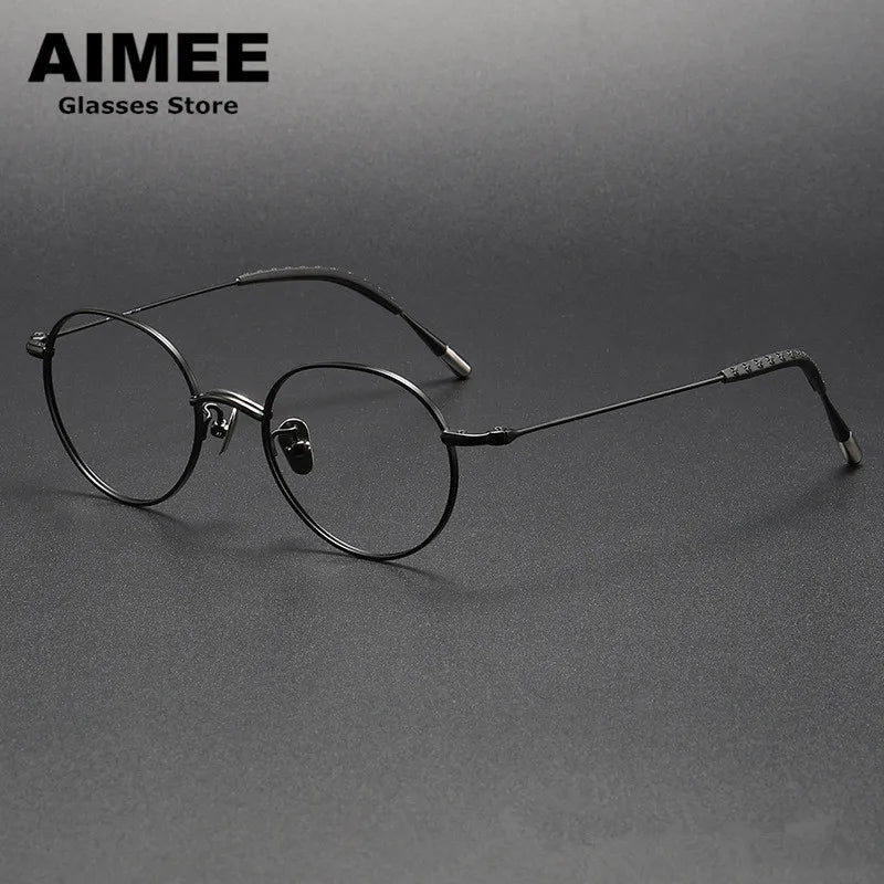 Aimee Unisex Full Rim Round Square Titanium Eyeglasses 14153 Full Rim Aimee Black  