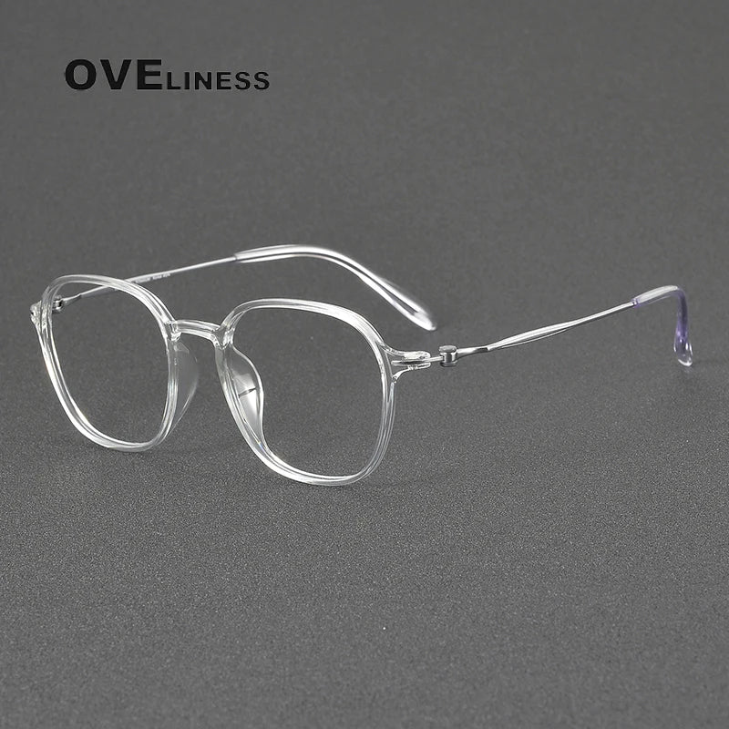 Oveliness Unisex Full Rim Square Oval Acetate Titanium Eyeglasses 8665 Full Rim Oveliness transparent  