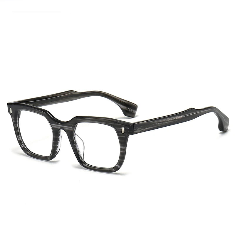 Black Mask Unisex Full Rim Square Acetate Eyeglasses 75rx Full Rim Black Mask Gray-Stripes  