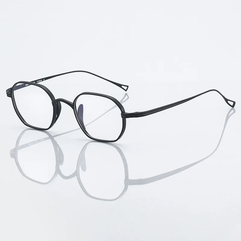 Black Mask Unisex Full Rim Flat Top Polygon Titanium Eyeglasses 389917