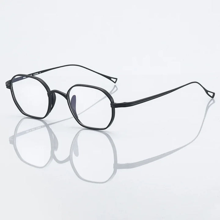 Black Mask Unisex Full Rim Flat Top Polygon Titanium Eyeglasses 389917