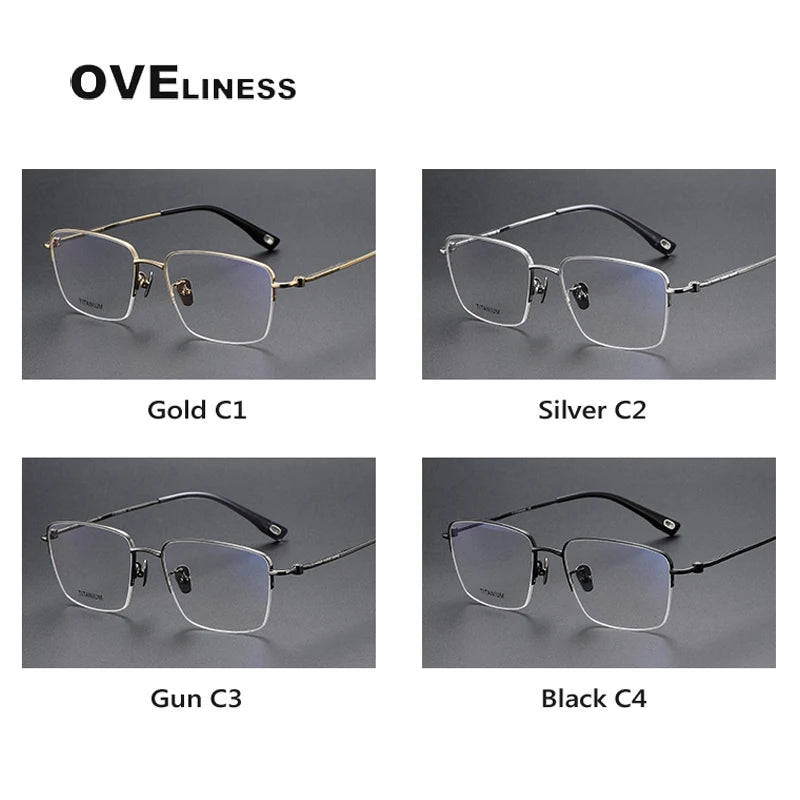 Oveliness Men's Semi Rim Square Titanium Eyeglasses 80911 Semi Rim Oveliness   