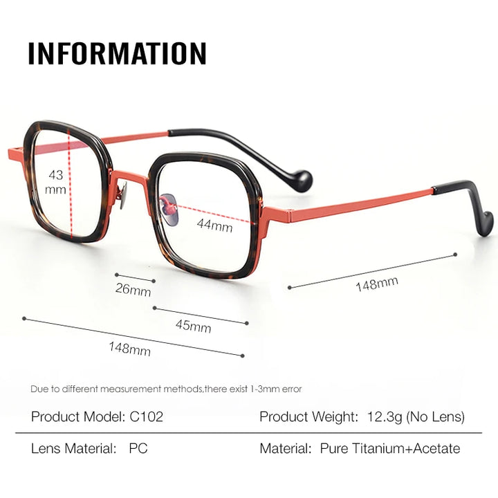 Muzz Unisex Full Rim Brow Line Square Titanium Acetate Eyeglasses 921102