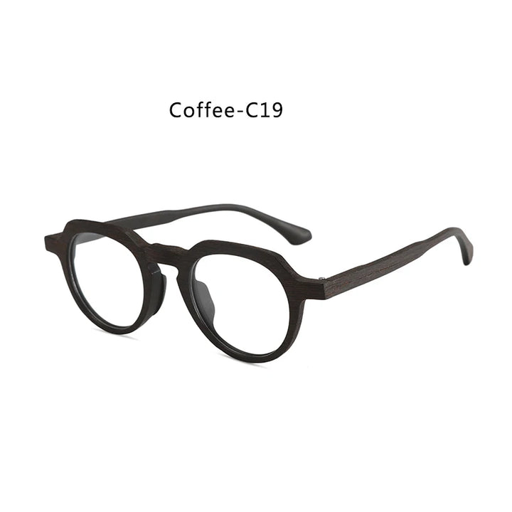 Hdcrafter Unisex Full Rim Flat Top Round Wood Eyeglasses 2310 Full Rim Hdcrafter Eyeglasses Coffee-C19  