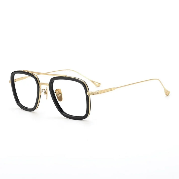 Hewei Unisex Full Rim Square Double Bridge Acetate Titanium Eyeglasses 2009 Full Rim Hewei black gold  