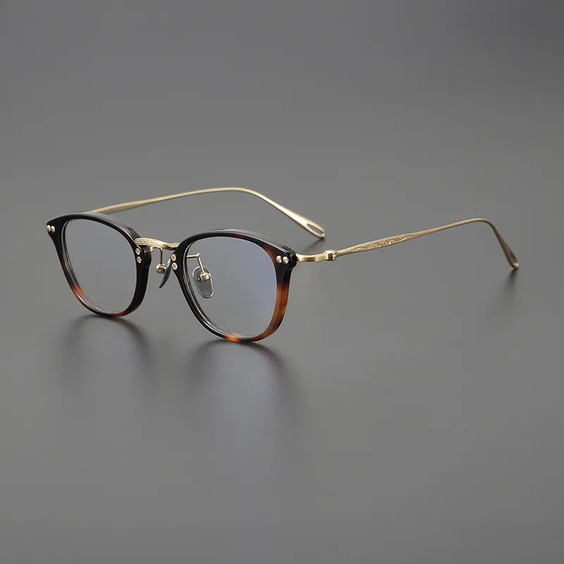 Black Mask Unisex Full Rim Square Titanium Acetate Eyeglasses 5955 Full Rim Black Mask Tortoise-Gold  