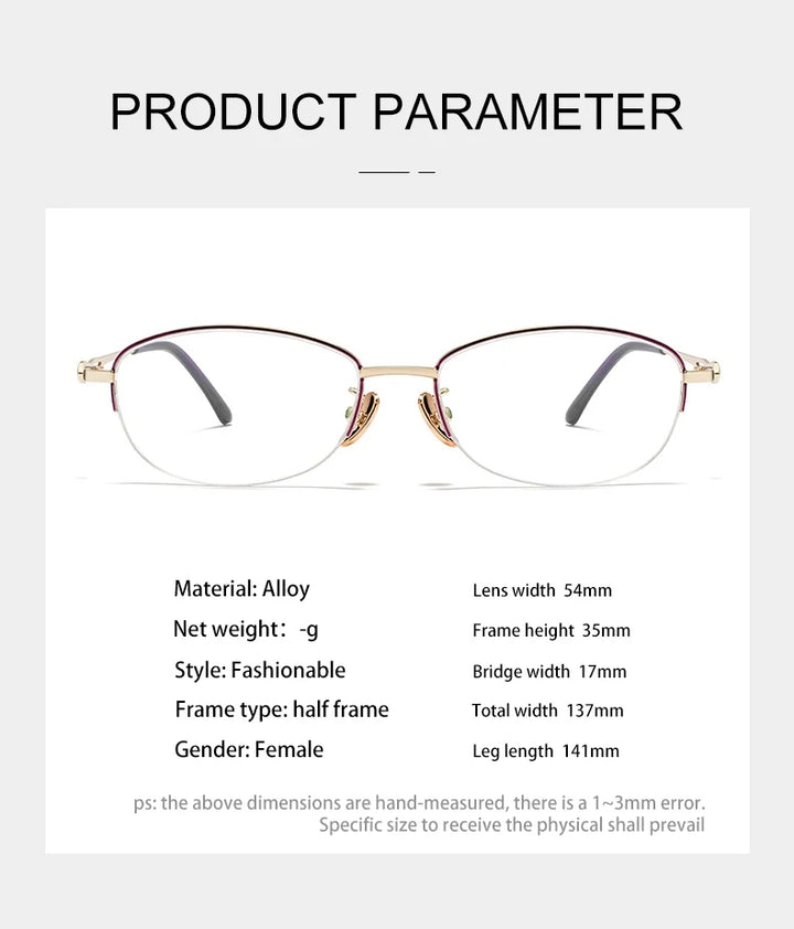 Vicky Women's Semi Rim Square Oval Alloy Reading Glasses 26017