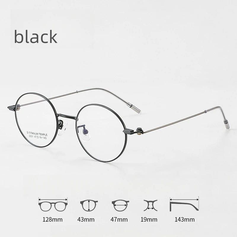 KatKani Unisex Full  Rim Round Titanium Eyeglasses 2201 Full Rim KatKani Eyeglasses Black  