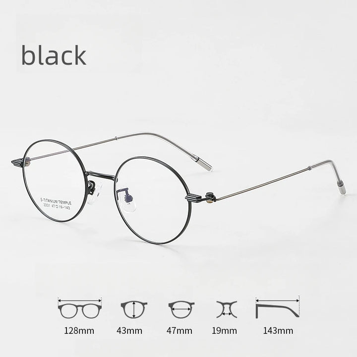 KatKani Unisex Full  Rim Round Titanium Eyeglasses 2201 Full Rim KatKani Eyeglasses Black  