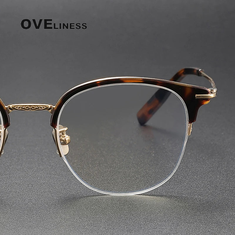 Oveliness Unisex Semi Rim Square Oval Acetate Titanium Eyeglasses 8098 Semi Rim Oveliness   