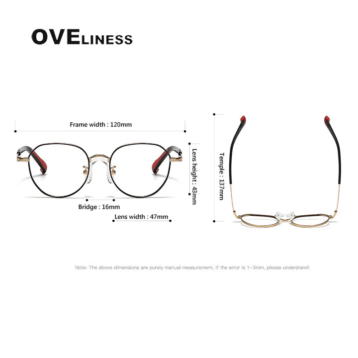 Oveliness Unisex Full Rim Flat Top Round Titanium Eyeglasses 80935 Full Rim Oveliness   