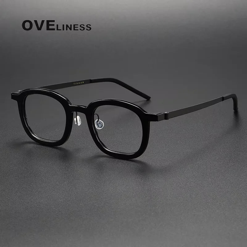 Oveliness Unisex Full Rim Oval Square Acetate Titanium Eyeglasses 1050 Full Rim Oveliness black  