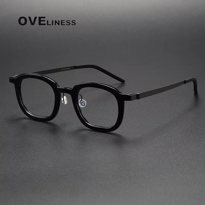 Oveliness Unisex Full Rim Oval Square Acetate Titanium Eyeglasses 1050 Full Rim Oveliness black  