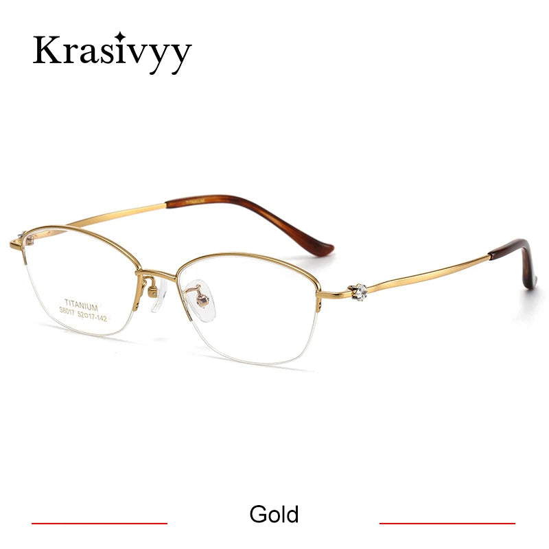 Krasivyy Women's Semi Rim Oval Square Titanium Eyeglasses 6017 Semi Rim Krasivyy Gold  