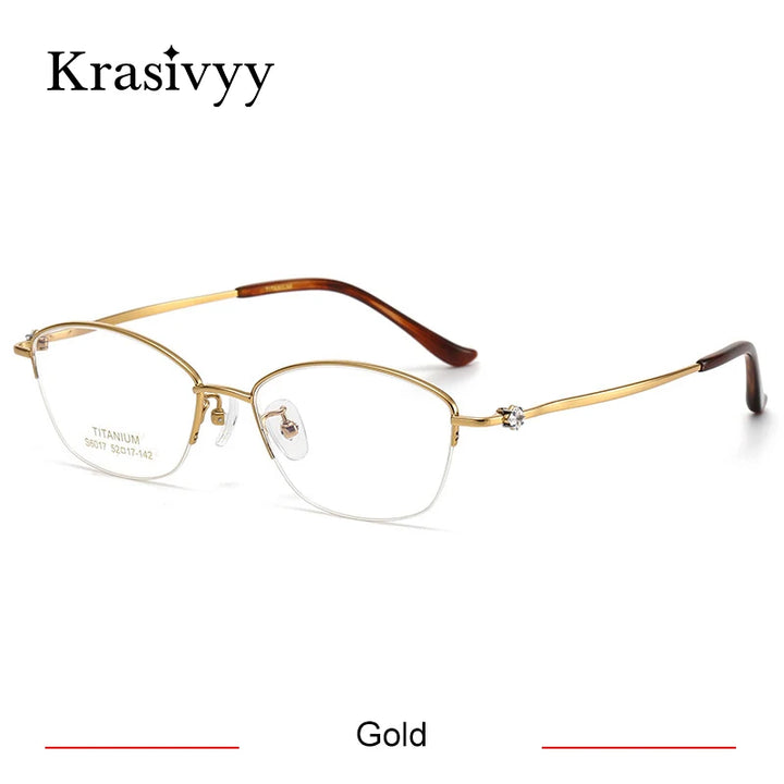 Krasivyy Women's Semi Rim Oval Square Titanium Eyeglasses 6017 Semi Rim Krasivyy Gold  