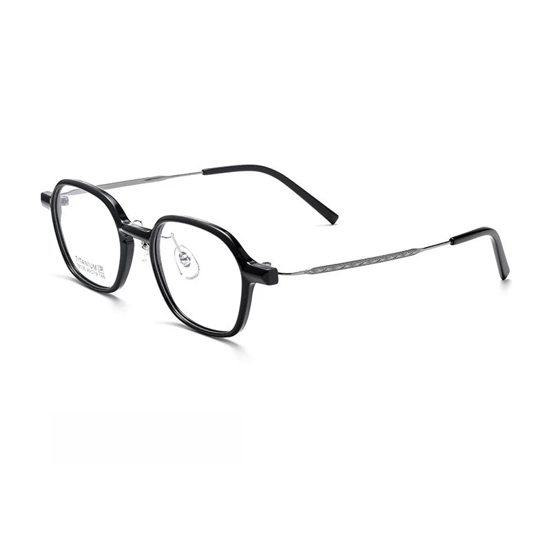 Yimaruili Unisex Full Rim Polygon Tr 90 Titanium Eyeglasses  Y16105 Full Rim Yimaruili Eyeglasses Black Gun  