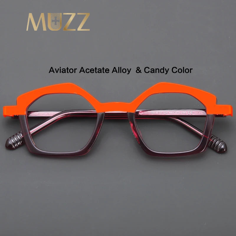 Muzz Unisex Full Rim Irregular Cat Eye Acetate Alloy Eyeglasses 1175 Full Rim Muzz   