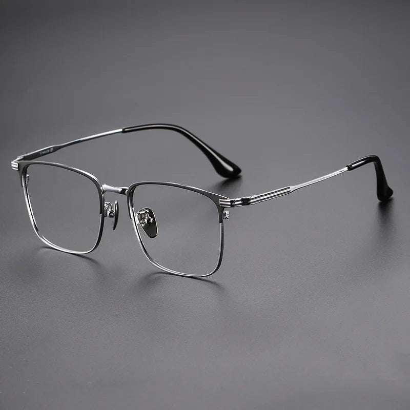 KatKani Men's Full Rim Big Square  Titanium Eyeglasses 6606 Full Rim KatKani Eyeglasses Black Silver  