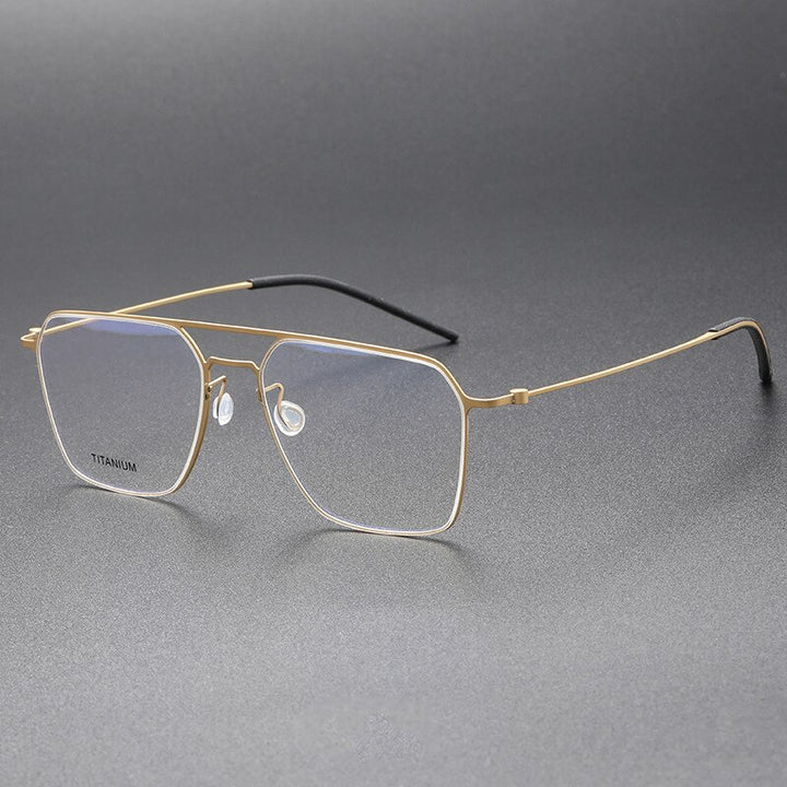 Aissuarvey Men's Full Rim Square Double Bridge Titanium Eyeglasses 554417 Full Rim Aissuarvey Eyeglasses Gold CN 