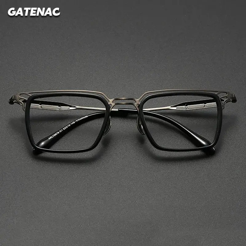 Gatenac Men's Full Rim Big Square Double Bridge Acetate Titanium Eyeglasses 246879 FuzWeb