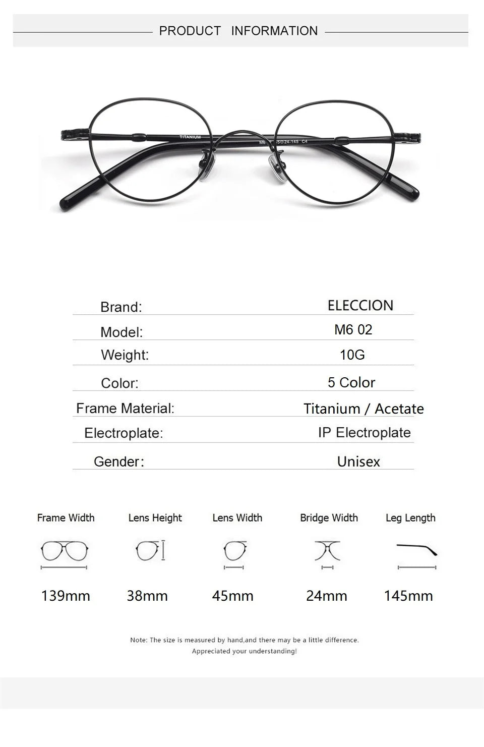 Eleccion Unisex Full Rim Oval Round Titanium Eyeglasses 46402