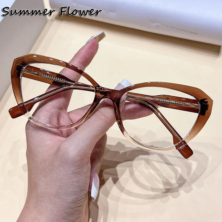 Summer Flower Women's Full Rim Oval Cat Eye Tr 90 Titanium Eyeglasses 87887 Full Rim Summer Flower Gradient Coffee