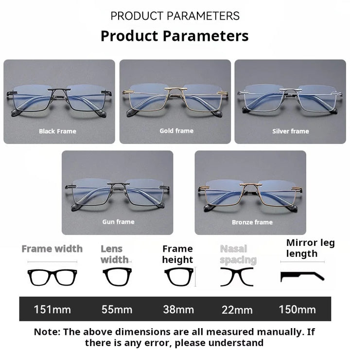 Momoja Unisex Semi Rim Big Polygon Square Titanium Eyeglasses 72416