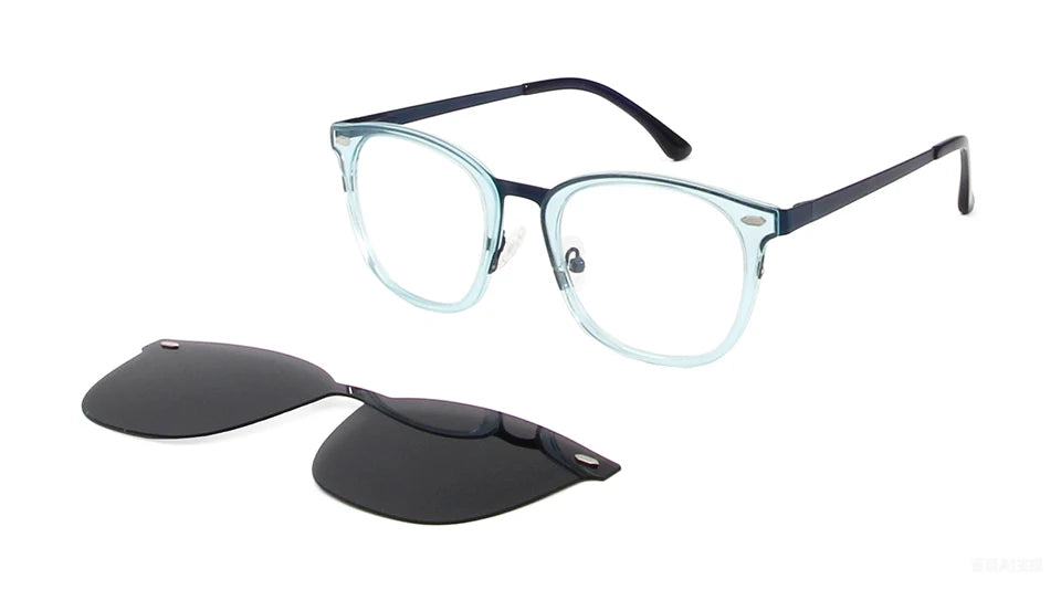 Esnbie Unisex Full Rim Square Alloy Eyeglasses Clip On Sunglasses 718061