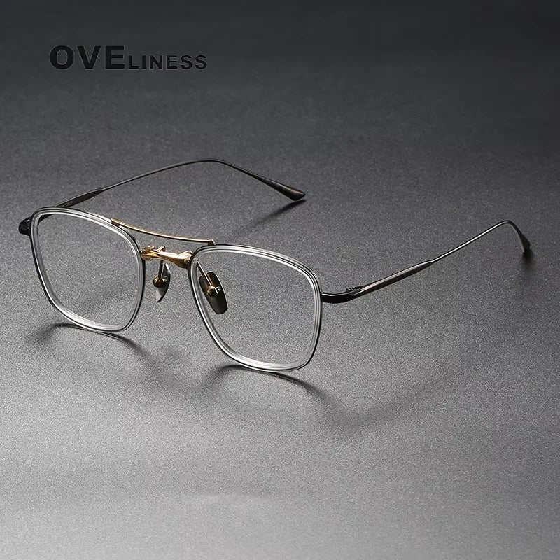 Oveliness Women's Full Rim Square Double Bridge Titanium Acetate Eyeglasses 13523 Full Rim Oveliness clear black  