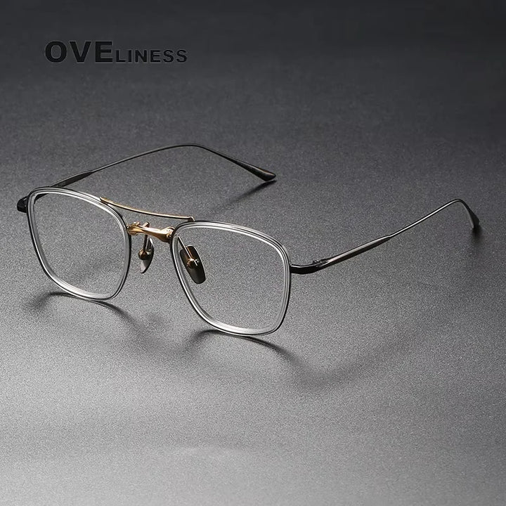 Oveliness Women's Full Rim Square Double Bridge Titanium Acetate Eyeglasses 13523 Full Rim Oveliness clear black  